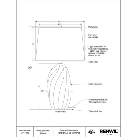 Alicent - Table Lamp Renwil