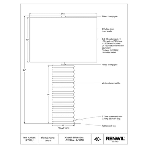 Alloro - Table Lamp Renwil