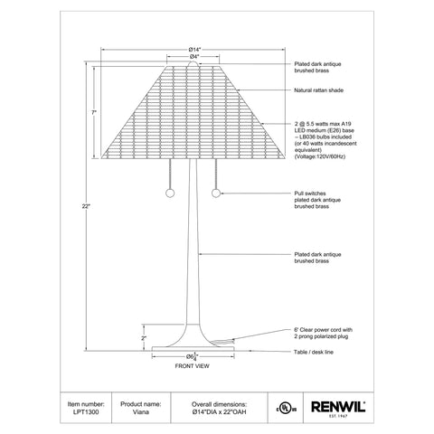 Viana - Table Lamp Renwil