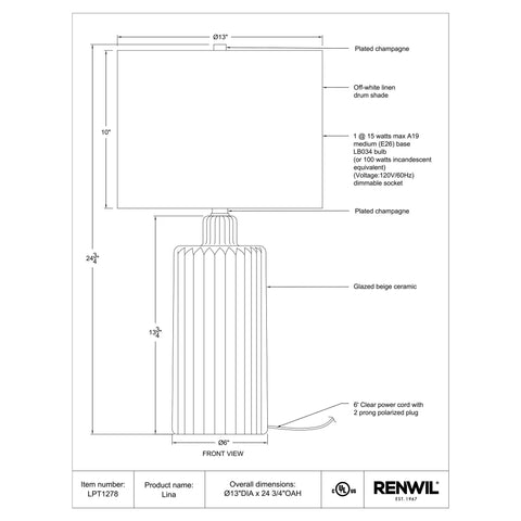 Lina - Table Lamp Renwil
