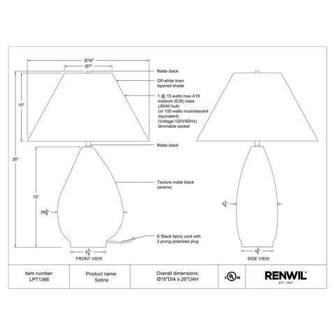 Sotiria- Table Lamp Renwil