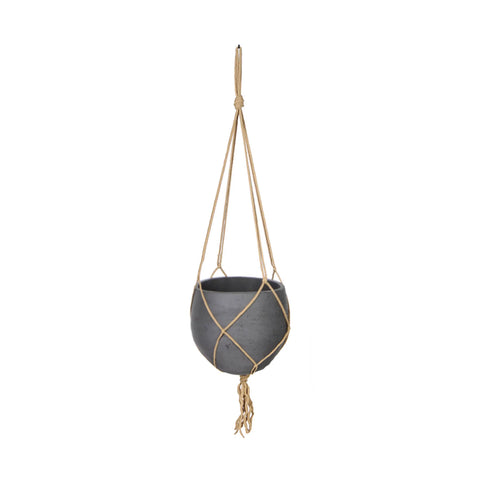 Craft Small Hanging Pot With Netting (Charcoal Grey) -Planter