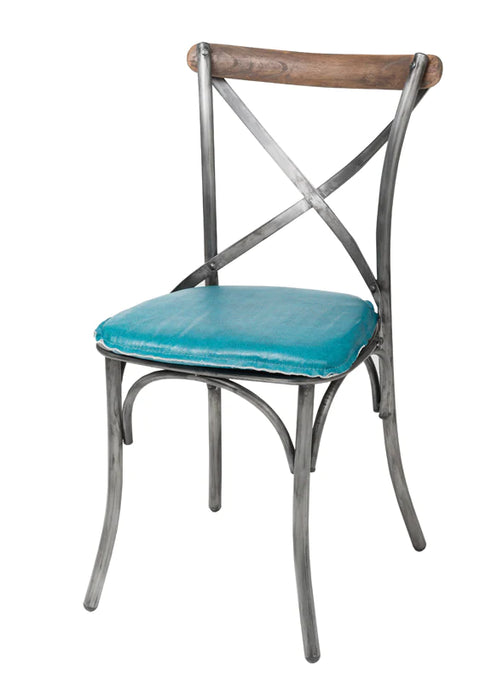 Metal Crossback With Peacock Blue Seat-Dining Chair