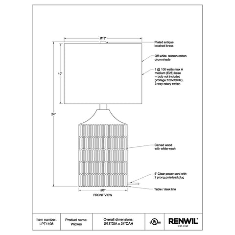 Wickes - Table Lamp Renwil