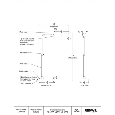 Fabolia - Table Lamp Renwil