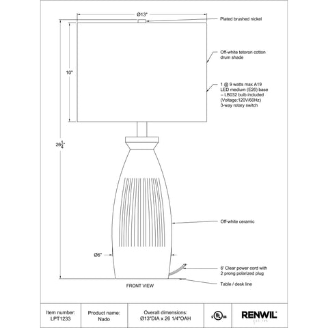 Nado- Table Lamp Renwil