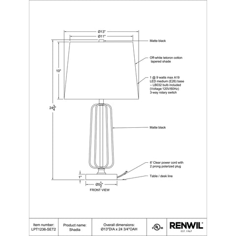 Shadia - Table Lamp (Set of Two) Renwil