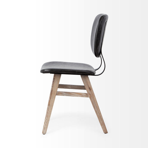 Chair with black leather seat and backrest on a white background