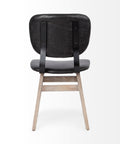 Chair with black leather seat and backrest on a white background