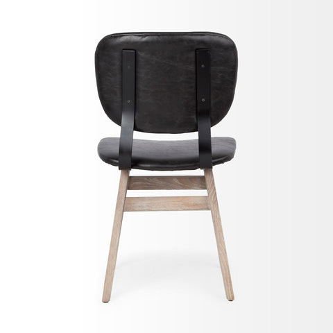 Chair with black leather seat and backrest on a white background