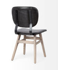 Chair with black leather seat and backrest on a white background