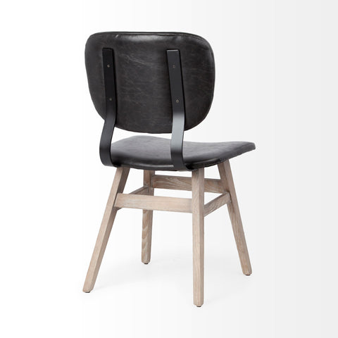 Chair with black leather seat and backrest on a white background