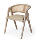 Chair with wicker backrest and wooden frame on a white background