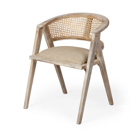 Chair with wicker backrest and wooden frame on a white background