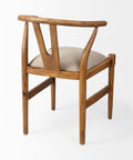 Wooden chair with a beige cushion on a white background