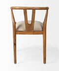 Wooden chair with a beige cushion on a white background