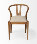 Wooden chair with beige cushion on a white background