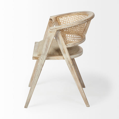 Wooden chair with wicker backrest on a white background