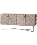 Decorative console table with geometric pattern on a white background