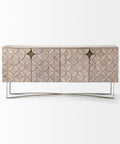 Decorative console table with circular pattern on a white background