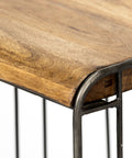 Wooden table with metal legs on a white background