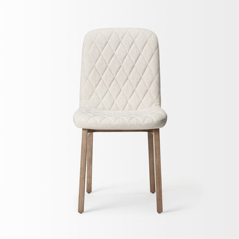 White quilted chair with wooden legs on a white background