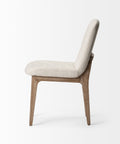 Chair with beige cushioned seat and backrest on a white background