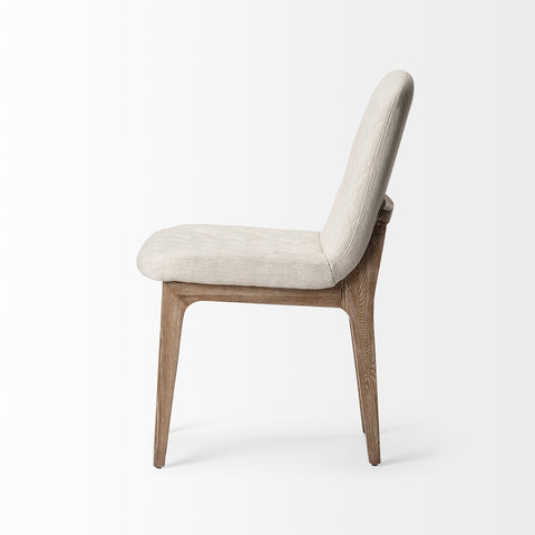 Chair with beige cushioned seat and backrest on a white background