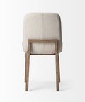 Chair with beige upholstered backrest and wooden frame on a white background