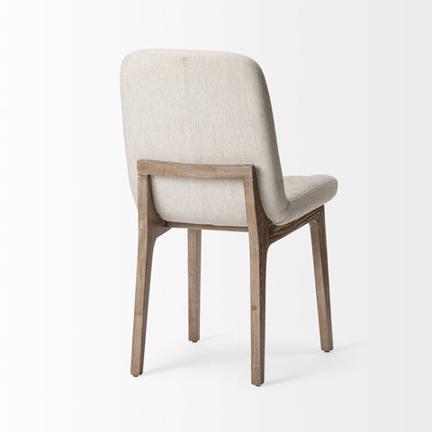Chair with beige upholstered seat and backrest on a white background