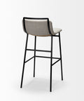 Modern bar stool with black frame and gray cushion on a white background
