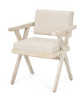 Beige armchair with wooden frame on a white background