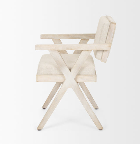 Wooden director's chair with armrests on a white background