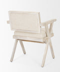 Beige armchair with wooden frame on a white background