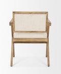 Wooden chair with beige cushion on a white background