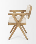 Wooden chair with white cushion on a white background