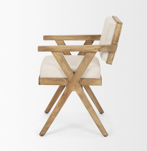 Wooden chair with white cushion on a white background