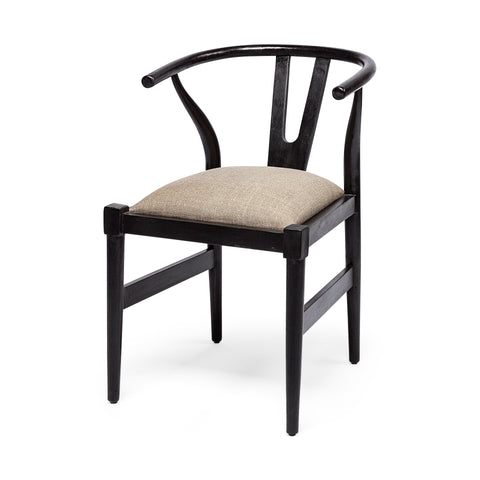 Black chair with beige cushion on a white background