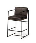 Black bar chair with leather seat on a white background