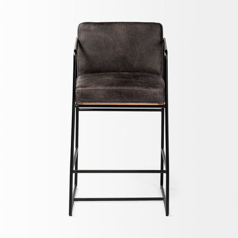 Dark gray bar stool with black metal frame on a white background