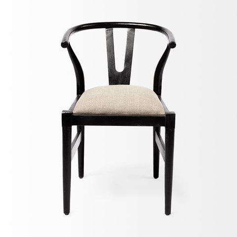 Black chair with beige cushion on a white background