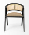 Chair with wicker back and cushioned seat on a white background