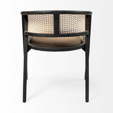 Chair with woven backrest and cushion on a white background