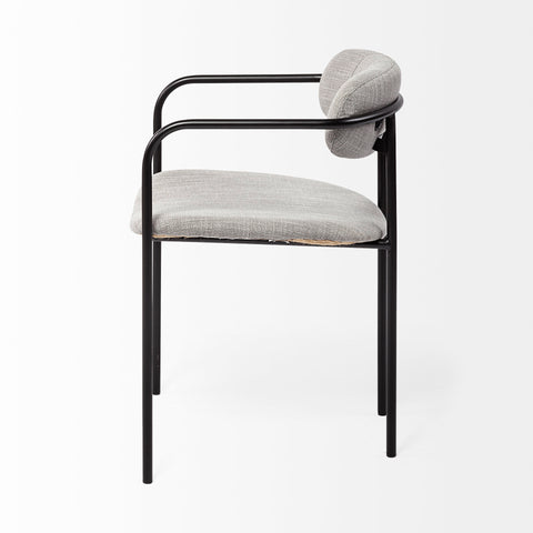 Modern chair with black frame and gray cushioned seat on a white background