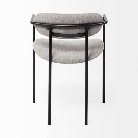 Two-tiered chair with gray cushioned seats and black metal frame on a white background