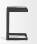 Black metal side table on a white background