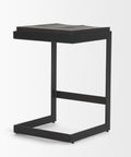 Black metal side table on a white background