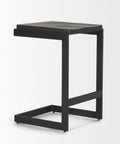 Black metal side table on a white background