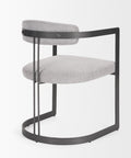 Modern chair with gray cushioned seats and black metal frame on a white background
