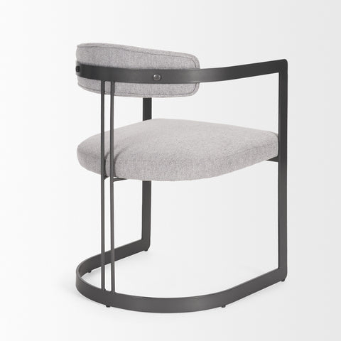 Modern chair with gray cushioned seats and black metal frame on a white background